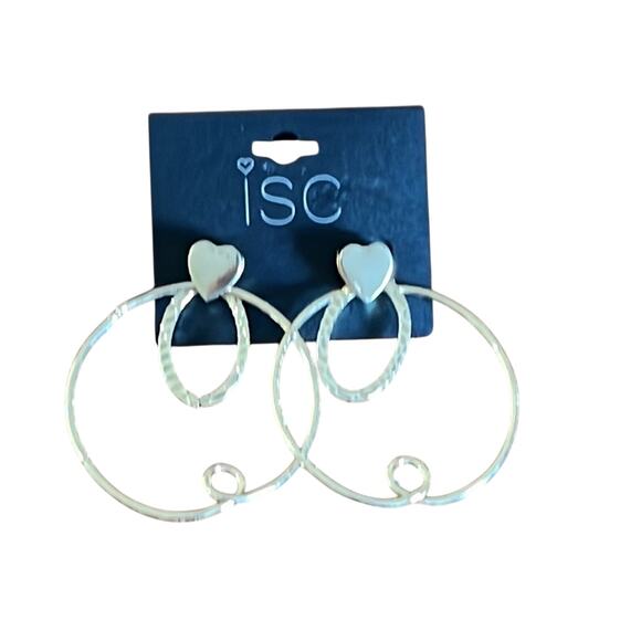 isc Goldtone Post Earrings with Heart, Drop and Hoop 2 inch - Picture 2 of 4